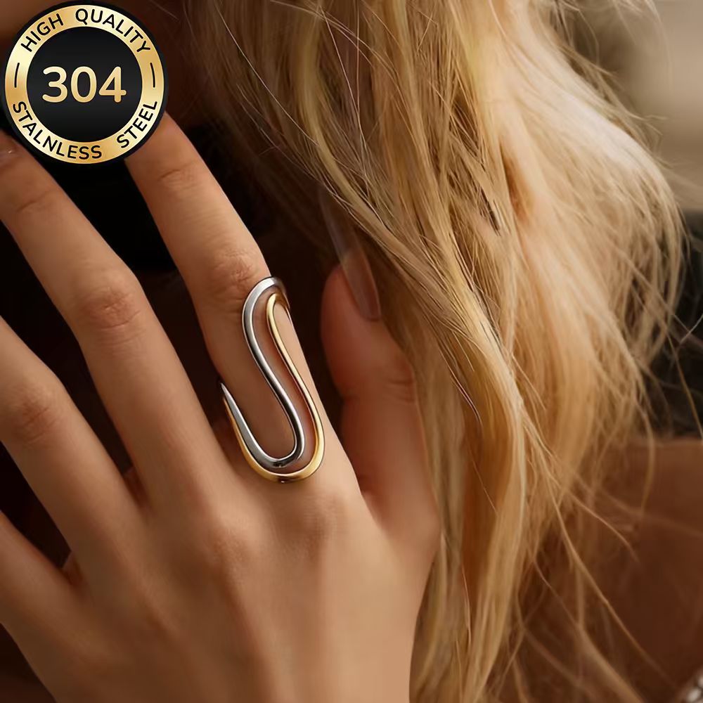 Women's High-Quality Stainless Steel Golden Open Adjustable Ring